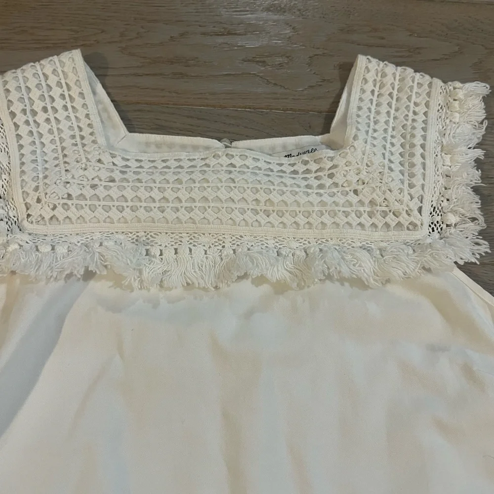 WHITE Cotton Shift Madewell tank Dress with lace detailing at neck, Size 12 - Picture 3 of 5